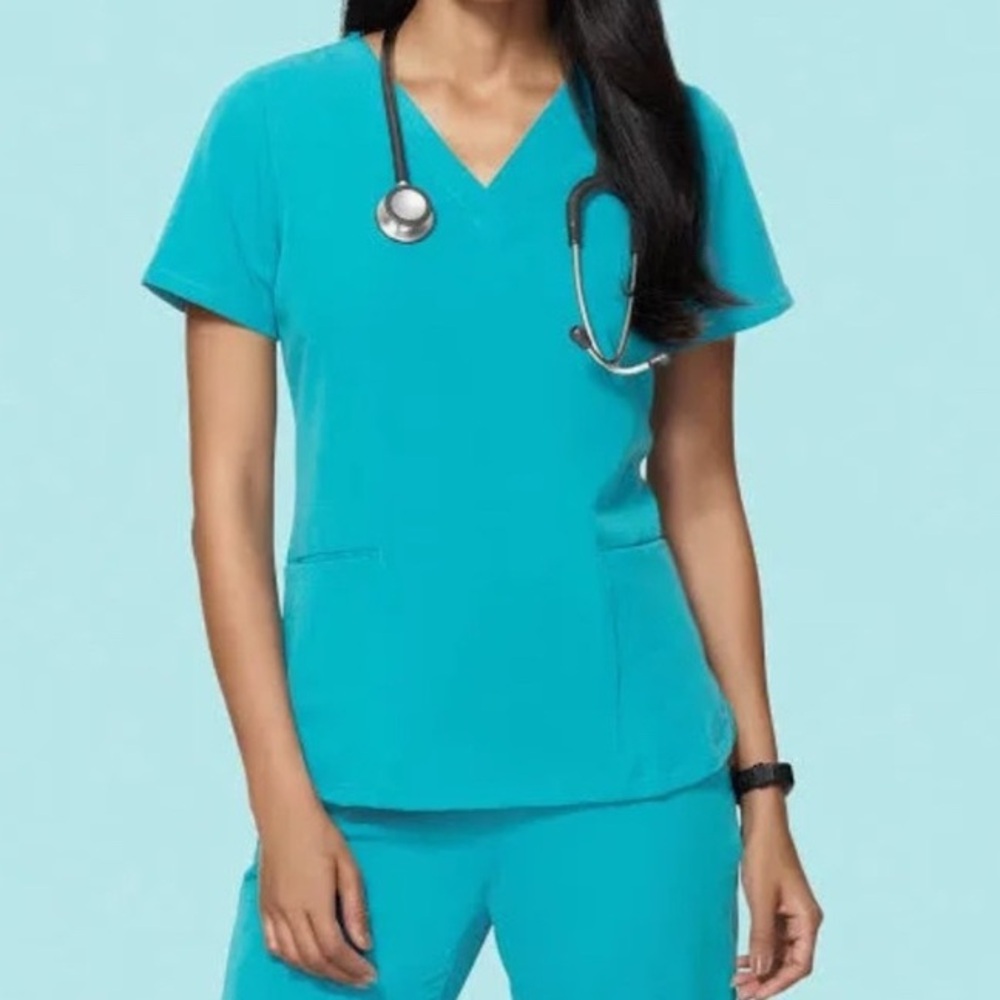 Mandala • Teal 6-Pocket V Neck Scrub Top  - S